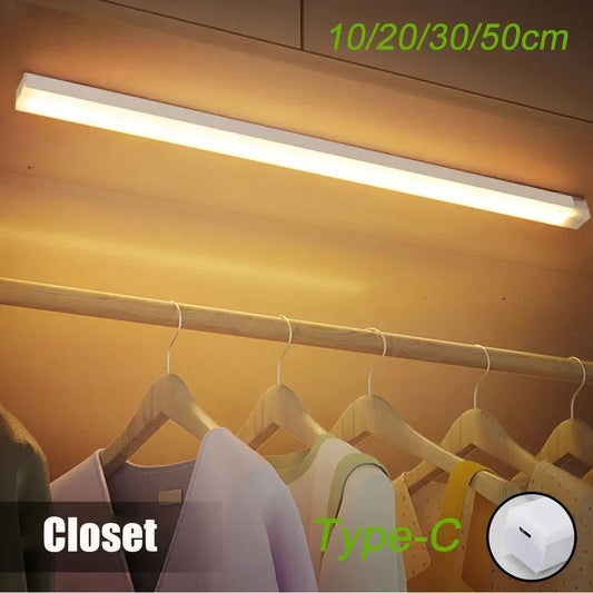 Motion Sensor LED Cabinet Light Type C Rechargeable Induction Night Light Wireless Portable Detector Lamp for Wardrobe Hallway