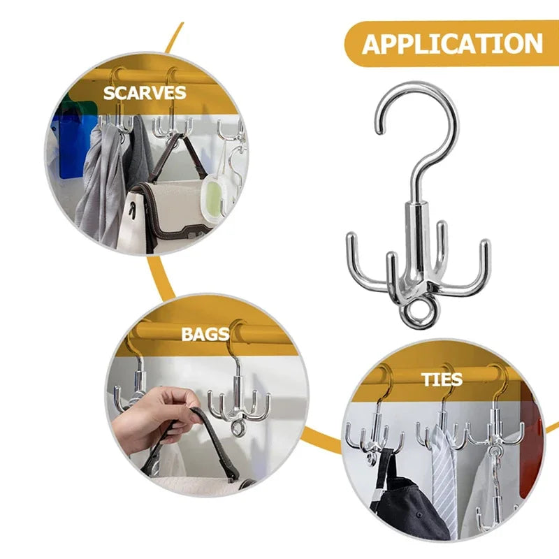 1/2pcs Multifunctional Rotating Clothes Hook Punch Free 4 Claws Rotation Coat Hanger Belt Organizer Scarf Storage Rack Wardrobe