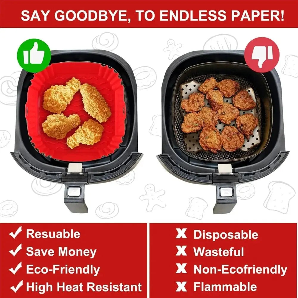 1PC Reusable Airfryer Pan Liner Accessories Silicone Air Fryers Oven Baking Tray Pizza Fried Chicken Airfryer Silicone Basket