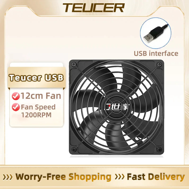 Clearance_TEUCER Computer Case Fan 80x80x25mm 120x120x25mm 5V USB Power Cooling Case Fan For Receiver DVR Xbox TV Box Router_Con