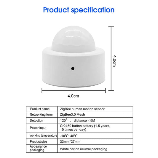 ONENUO Tuya Zigbee Mini Smart PIR Motion Detector Human Body Infrared Sensor Anti Theft Tuya App Remote Control Smart Life