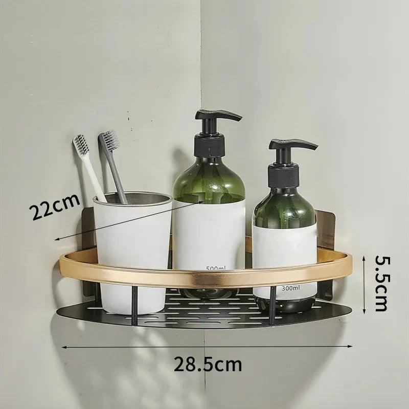 Bathroom Shelf Aluminum Alloy Shampoo Rack Makeup Storage Organizer Shower Shelf Bathroom Accessories No Drill Wall Corner Shelf