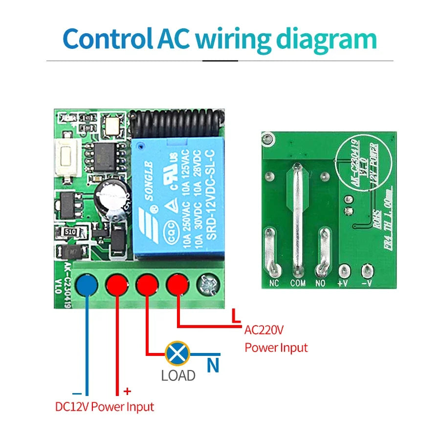 Universal Gate Remote Control Switch DC 12V RF 433 Mhz Asking Code Relay Receiver DIY Mini Module for Garage Door LED Lighting