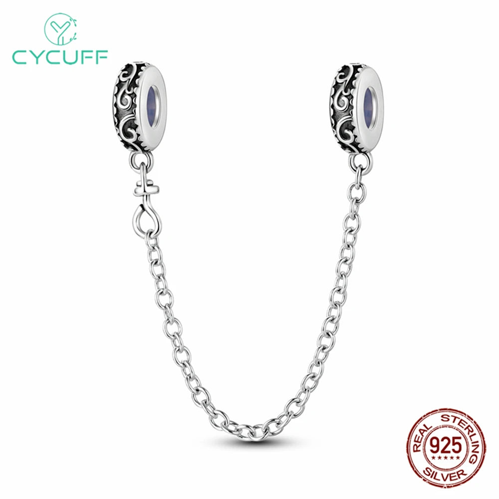 CYCUFF Real 925 Sterling Silver Stars & Moon Sunflower Safety Chains Spacer Beads Charms Fit 925 Original Bracelets DIY Jewelry