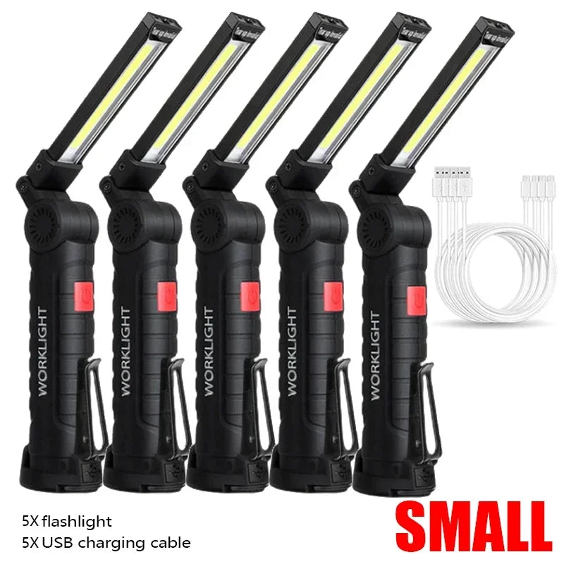 New Portable COB LED Flashlight USB Rechargeable Work Light Magnetic Lanterna Hanging Lamp with Built-in Battery Camping Torch