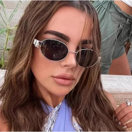 Small Metal Frame Oval Sunglasses For Women 2024 Brand Designer Fashion Luxury Shades UV400 Eyewear Men Vintage Sun Glasses