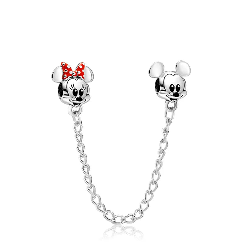 925 Sterling Silver Collection Minnie Safty chain Alice Stitch Charm Beads Suitable For Pandora Bracelets Jewelry Making