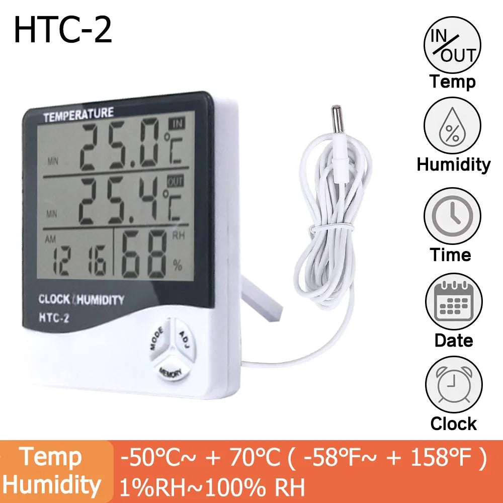 HTC-1 HTC-2 LCD Electronic Digital Temperature Humidity Meter Household Electronic Thermohygrometer Weather Station With Clock