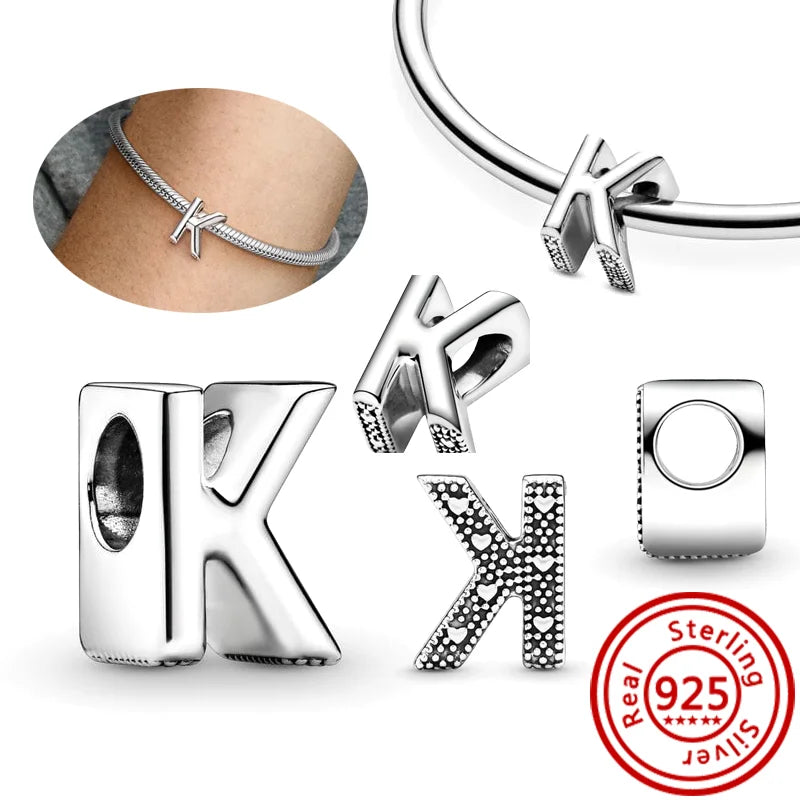 Hot Sale 100% 925 Sterling Silver 26 Letter A~Z Alphabet DIY Name Beads Fit Original Pandora Charm Bracelet Bangles Fine Jewelry