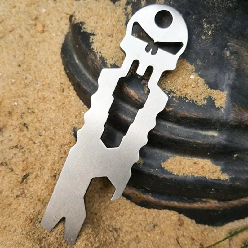 Stainless Steel Tactical EDC Carry-on Pocket Outdoor Multi-function Tool Skull Keychain Screwdriver Crowbar