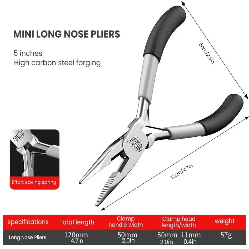 AIRAJ Mini Pointed Toothless Flat Mouth Extended Needle Mouth Oblique Mouth Pliers Flat Mouth Wire Binding Pliers Set