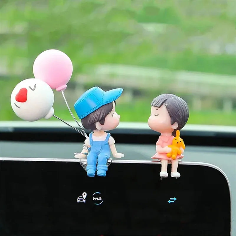 Car Ornaments Cute Cartoon Couples Action Figure Figurines Balloon Ornaments Auto Interior Accessories For Dashboard Girls Gifts