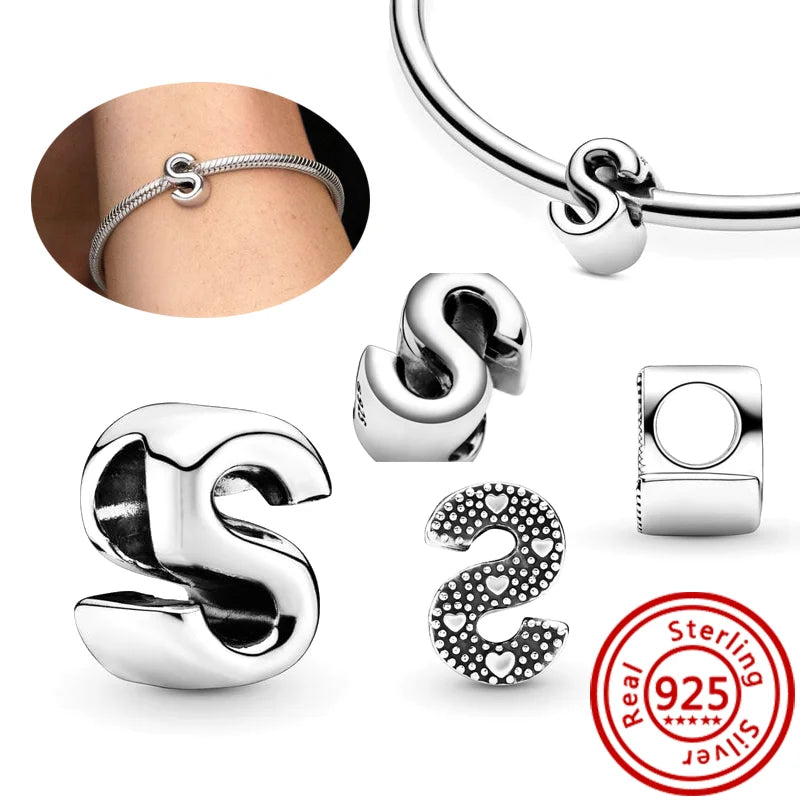 Hot Sale 100% 925 Sterling Silver 26 Letter A~Z Alphabet DIY Name Beads Fit Original Pandora Charm Bracelet Bangles Fine Jewelry