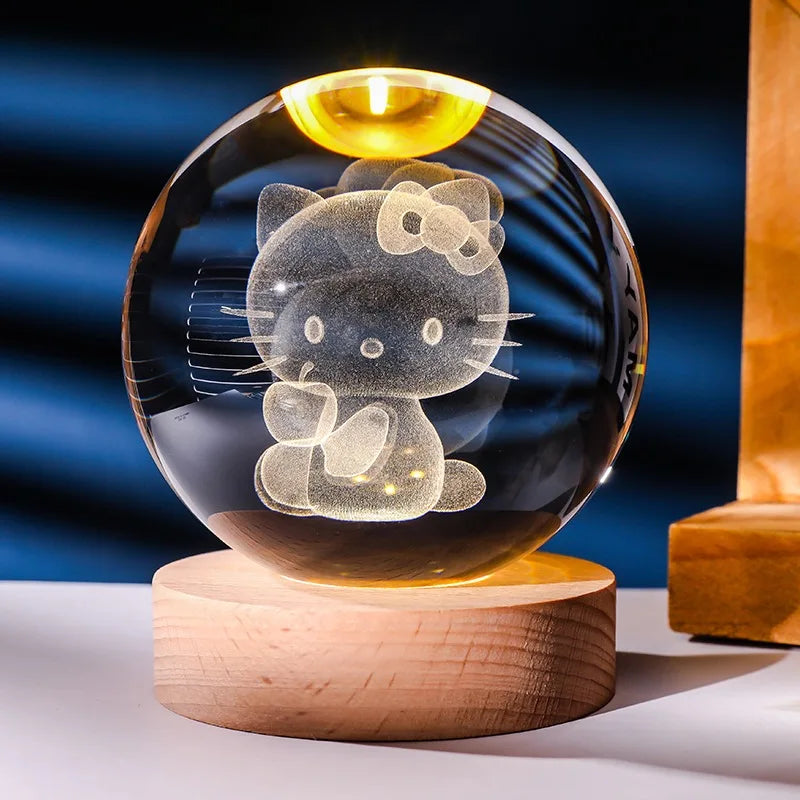 6cm Stitch Pokémon Doraemon A Dream Hello Kitty 3D Crystal Ball Crystal Planet Night Light Laser Carving Birthday gift