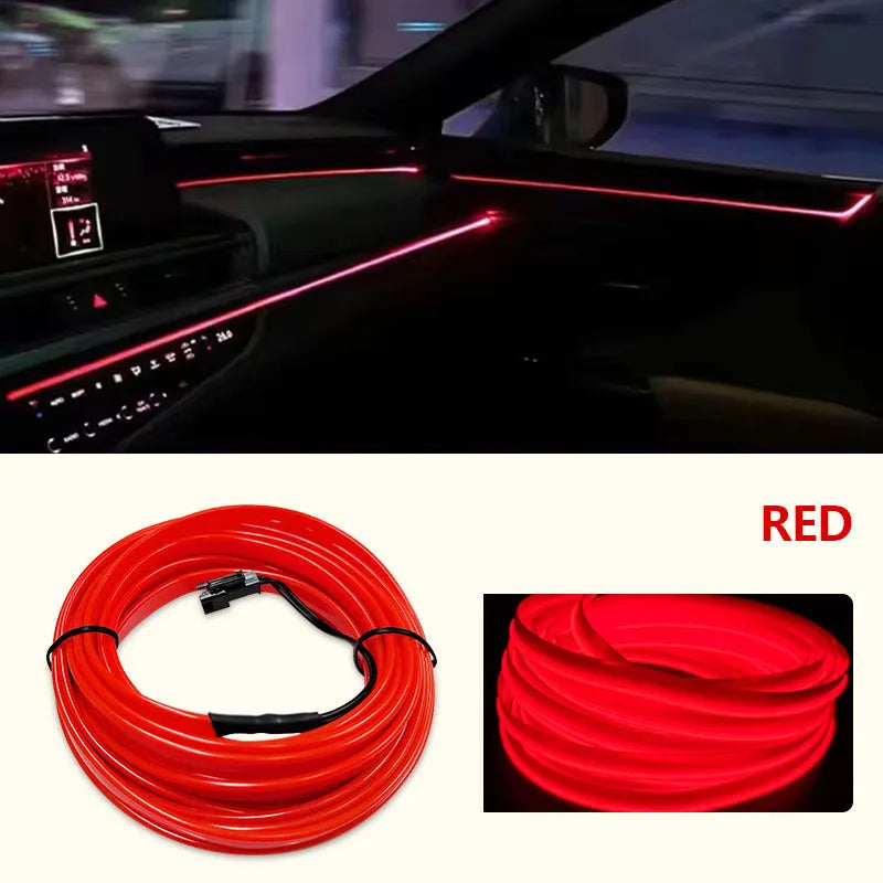 LED Car Interior Decoration Light EL Wiring Neon Strip 1/3/5M For Auto DIY Flexible Ambient Light with USB Drive Atmosphere Lamp