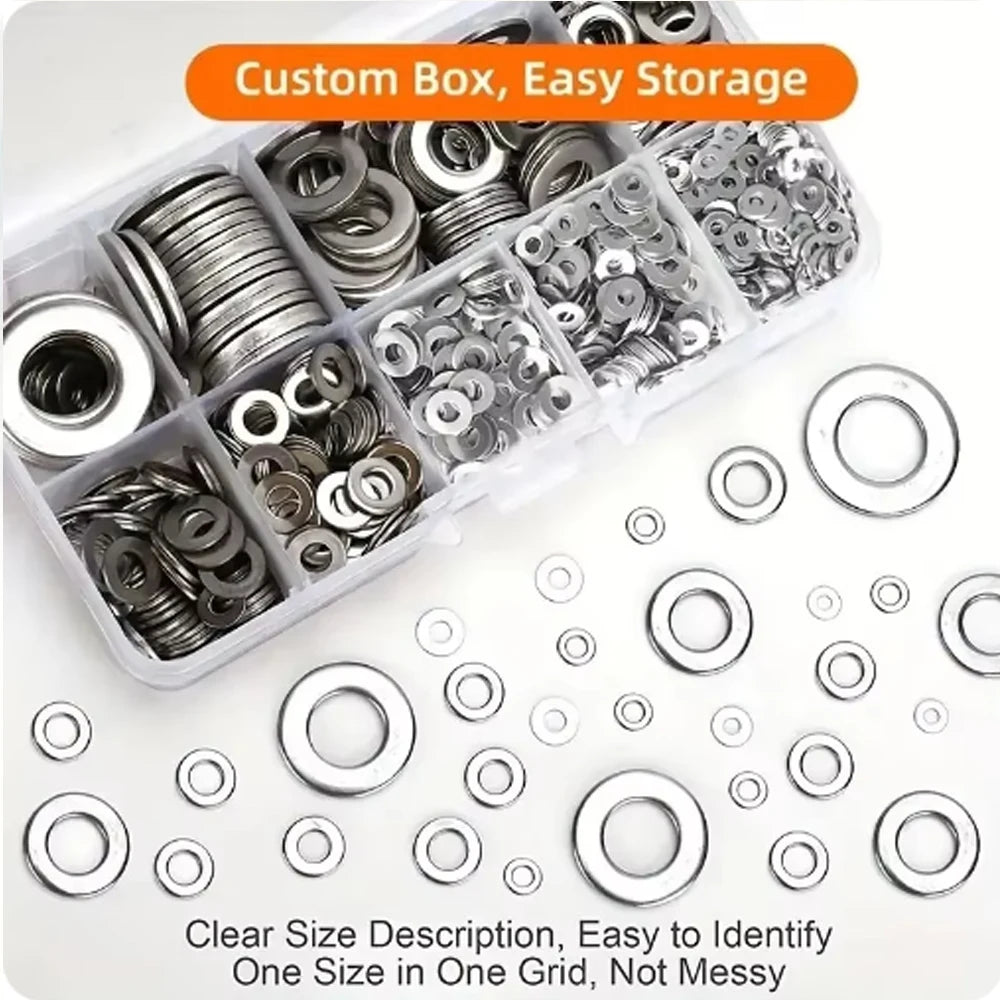 360pcs 304 Stainless Steel Flat Washers Set, Perfect For Home Decor, Factory Repair, Kitchens, Shops & More