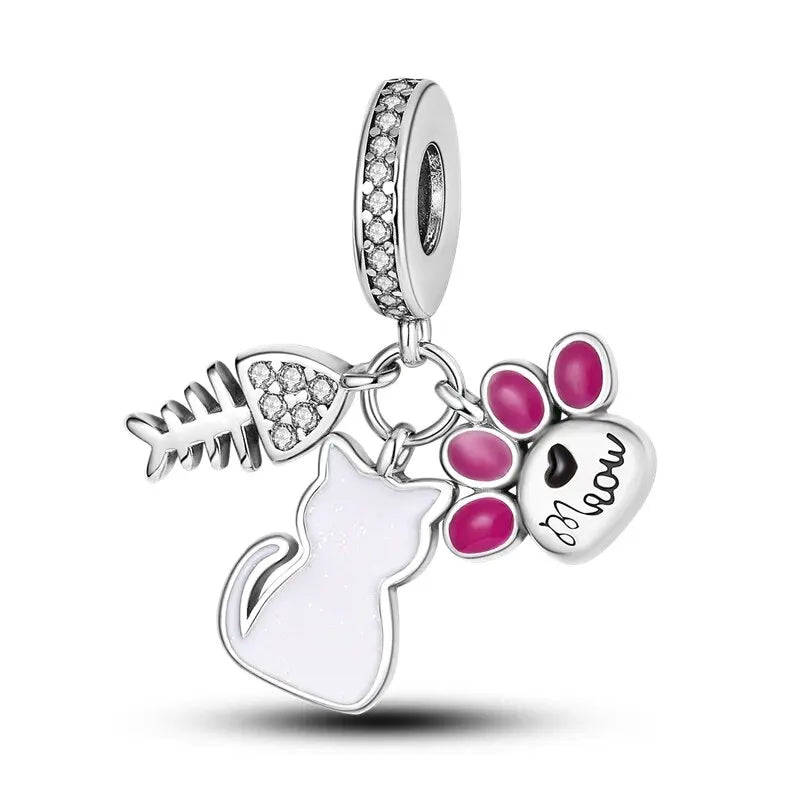 New 925 Sterling Silver Black Cat Charms Beads Fit Pandora 925 Original Bracelets DIY Jewelry Women Birthday Gift Making