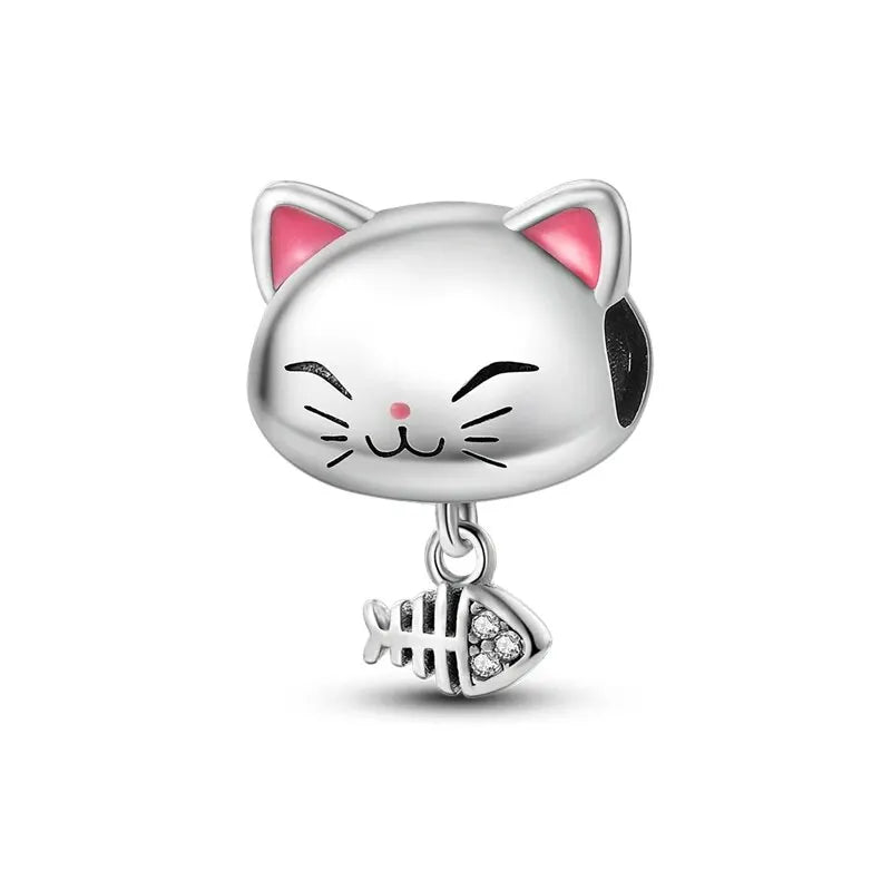 New 925 Sterling Silver Black Cat Charms Beads Fit Pandora 925 Original Bracelets DIY Jewelry Women Birthday Gift Making