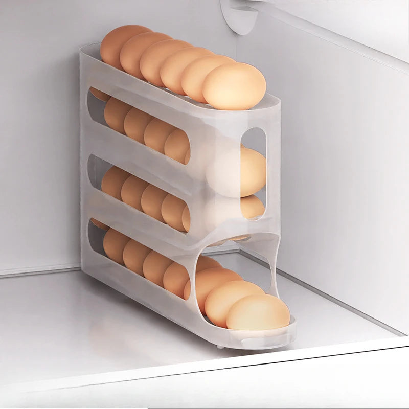 4 Layers Automatic Rolling Egg Holder Rack Fridge Egg Storage Box Container Kitchen Refrigerator Egg Dispenser Fridge Organizer