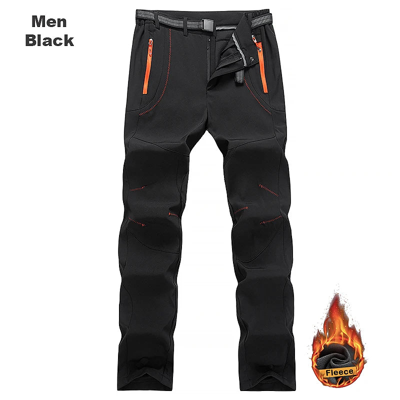 JNLN Men Women Fleece Winter Pants Ski Trekking Hiking Camping Waterproof Pants Outdoor Soft Shell Thick Thermal Cargo Trousers