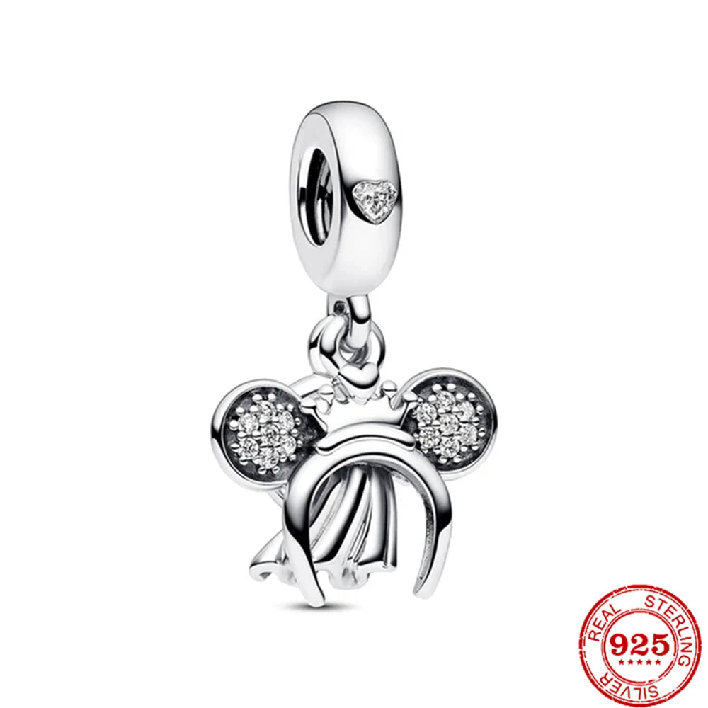 925 Sterling Silver Herocross 2024 Minnie Mickey Charm Beads Fit Original Pandora Bracelet DIY Jewelry Christmas Gift