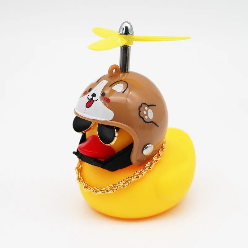 Small Yellow Duck Put A Helmet Sunglasses Propeller Duckling Car Cute Decoration