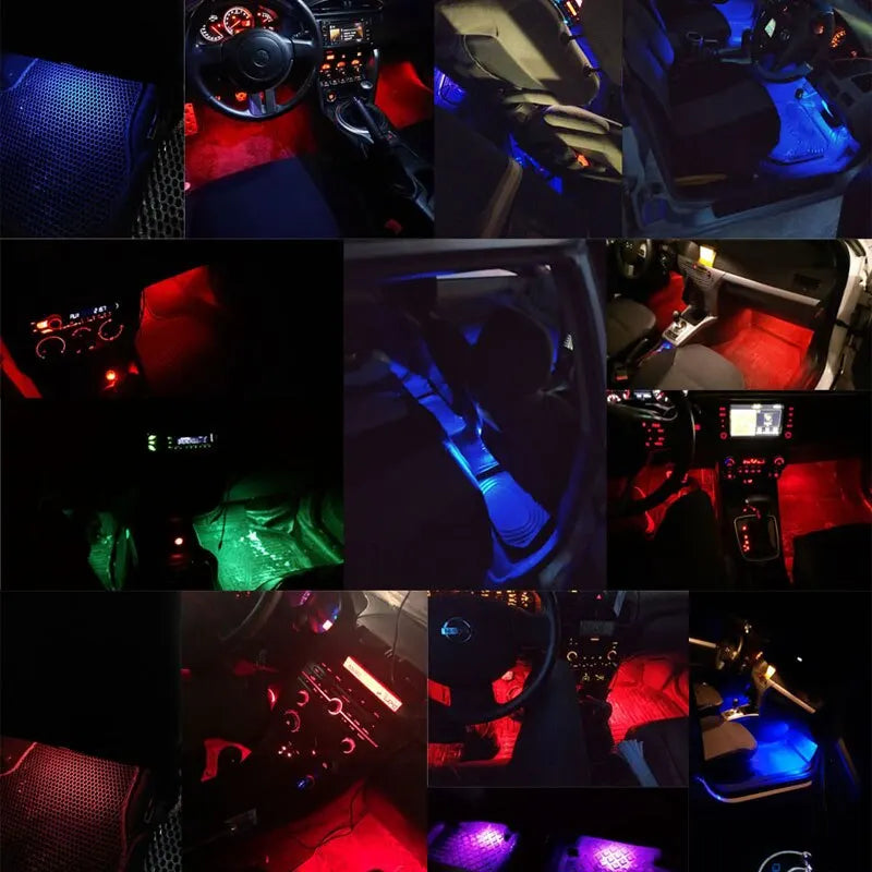 Neon LED LED Car Foot Light Ambient Lamp APP/Voice Control Auto RGB Decorative Lamp Car Cigarette LED Atmosphere Ambient Light