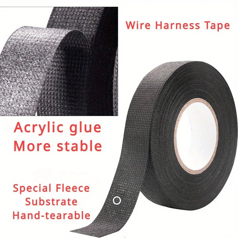 1pc Heat-resistant Adhesive Cloth Fabric Tape For Car Auto Cable Harness Wiring Loom Protection Width 9/15/19/25/32MM Length 15M