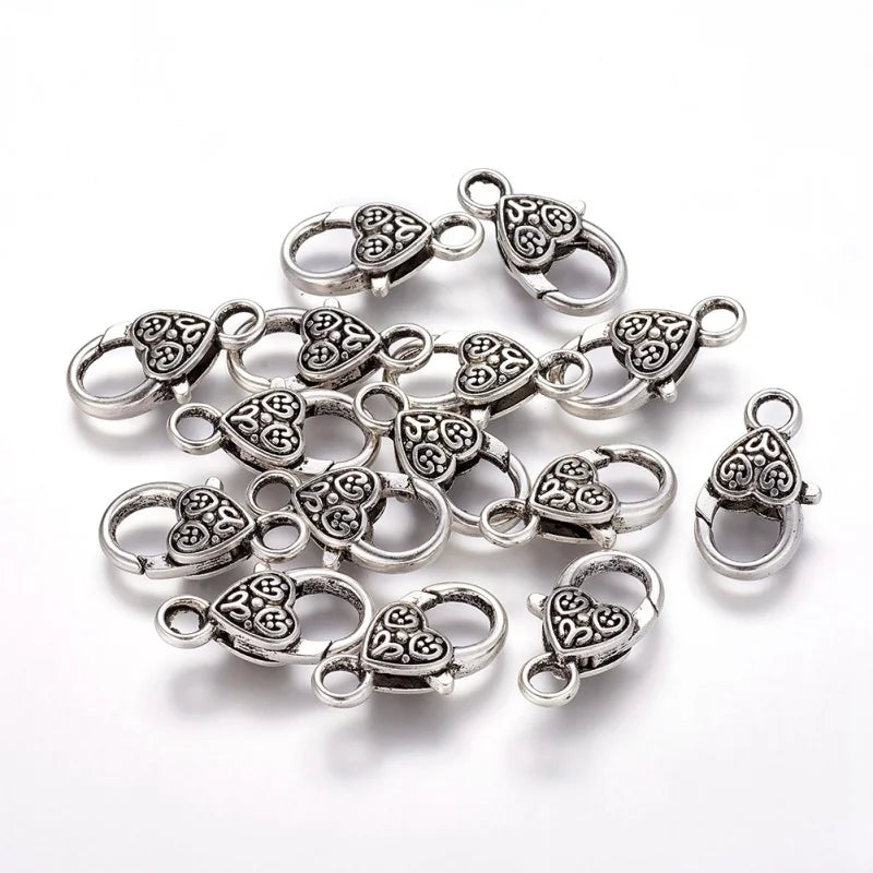 50pcs Tibetan Style Heart Lobster Claw Clasps Antique Bronze For DIY Jewelry Accessories Handicrafts 25.5x14x6mm