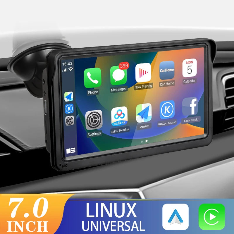 7inch Portable CarPlay Android Auto Car Radio Multimedia Video Player Touch Screen Bluetooth 5.0 With AUX USB