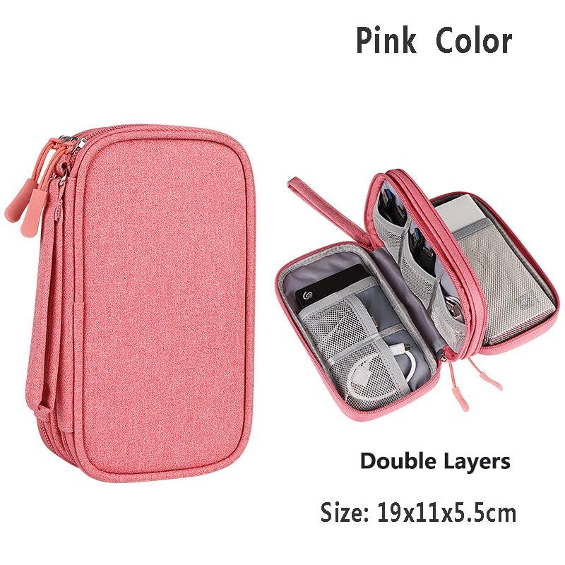 Data Cable Storage Bag Waterproof Travel Organizer Bag Portable Carry Case Double Layers Storage Bag for Cable Cord USB Charger