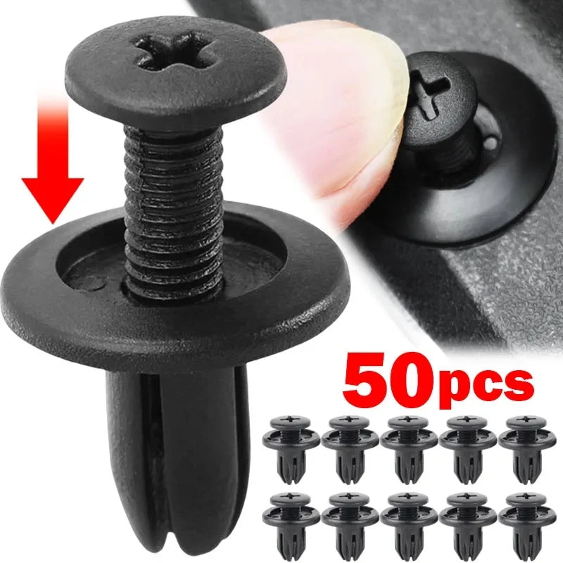 50pcs Car 8mm Hole Plastic Rivets Fastener Push Clip Black Auto Vehicle Door Trim Panel Retainer Fastener Car Accessory Voiture