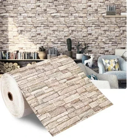 70cm*2m 3D Soft Foam Brick Wallpaper Sticker Roll DIY Self Adhesive Living Room Home Kitchen Bathroom Decorative Wall Paper