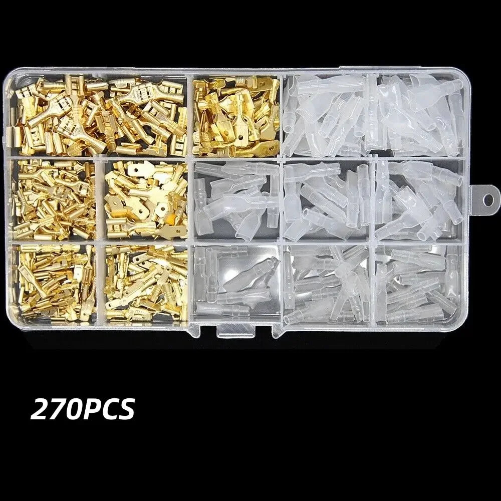 Box Insulated Male Female Wire Connector 2.8/4.8/6.3mm Electrical Crimp Terminals Termin Spade Connectors Assorted Kit 270PCS