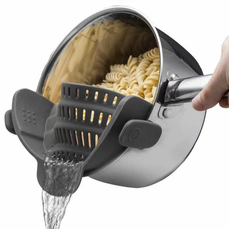 Universal Silicone Clip on Pan Pot Strainer Anti Spill Pasta Pot Strainer Food Grade Fruit Colander for Pasta Fruit Vegetable