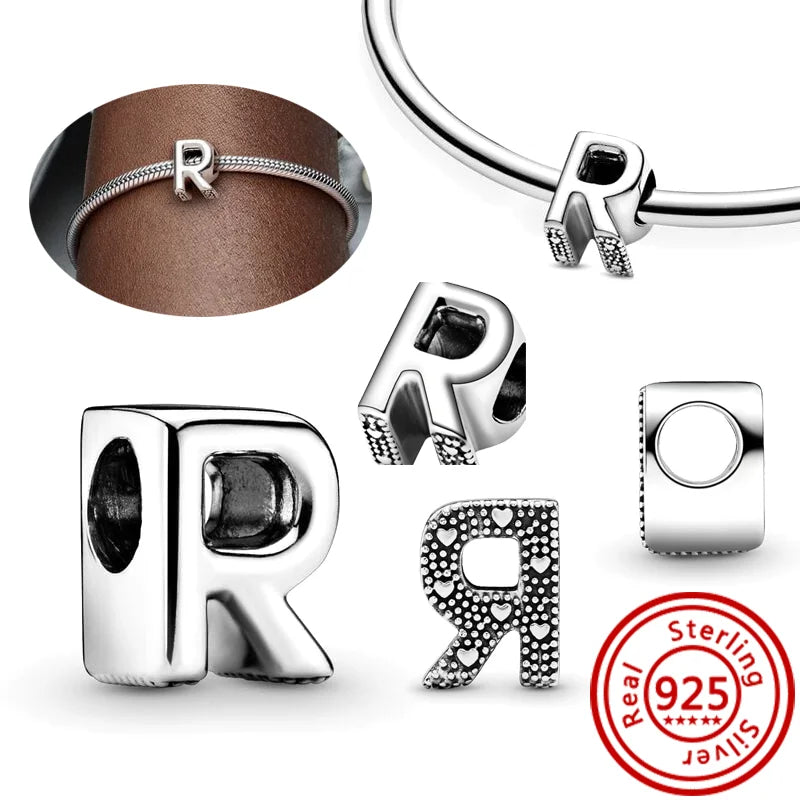 Hot Sale 100% 925 Sterling Silver 26 Letter A~Z Alphabet DIY Name Beads Fit Original Pandora Charm Bracelet Bangles Fine Jewelry