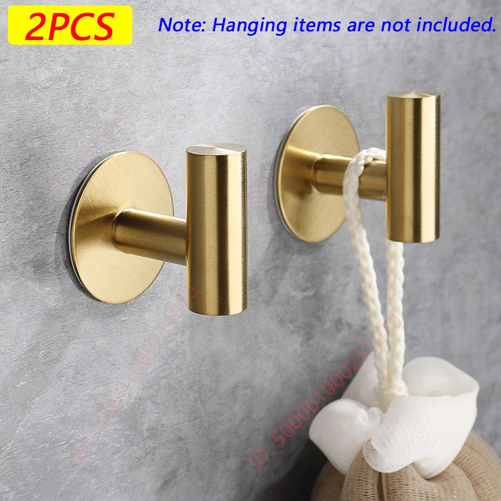 1/2PCS Adhesive Wall Hook Stainless Steel Robe Sticker Hooks Towel Coat Key Pants Hangers Bathroom Kitchen Storage Accessories