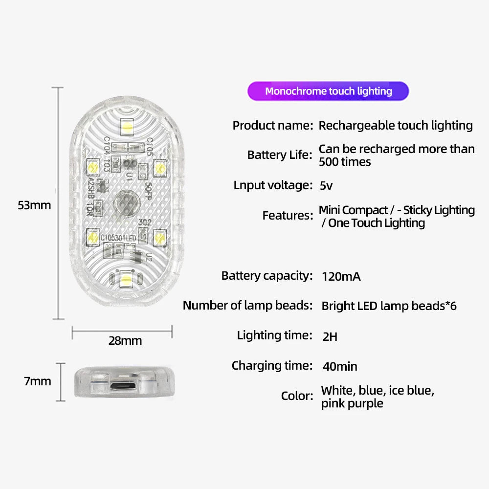 1pc Touch Sensor USB LED Interior light LED Lamp Car Ceiling Lamp Reading Light Car Decorations Roof Interior Lighting