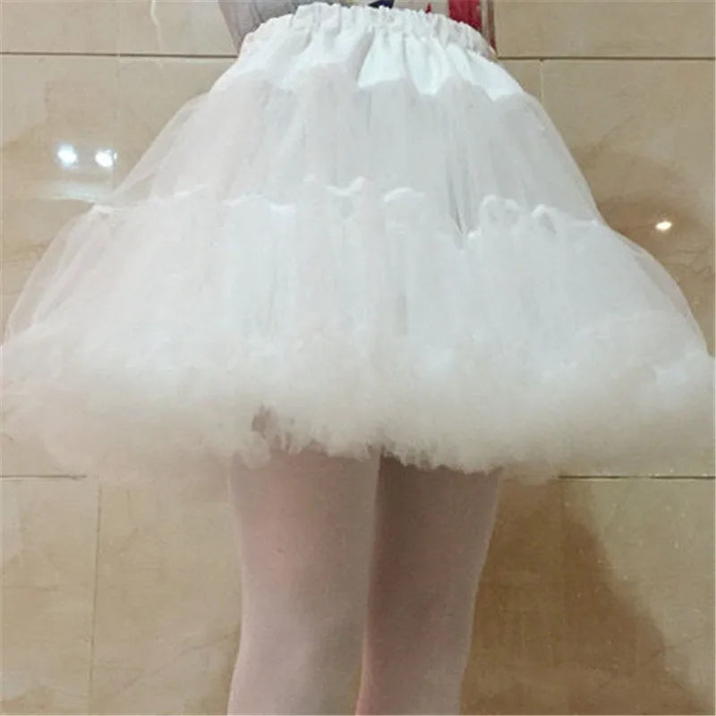 Women Girls Ruffled Short Petticoat Solid White Color Fluffy Bubble Tutu Skirt Puffy Half Slip Prom Crinoline Underskirt