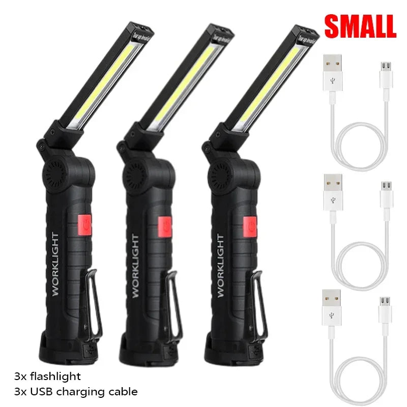 New Portable COB LED Flashlight USB Rechargeable Work Light Magnetic Lanterna Hanging Lamp with Built-in Battery Camping Torch