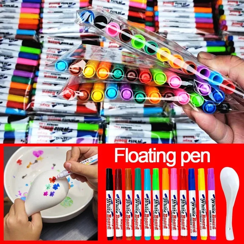 8/12 Colors Magical Water Floating Student Painting Brush Whiteboard Markers Pen Suspension Kids Educational Painting Pen Toys