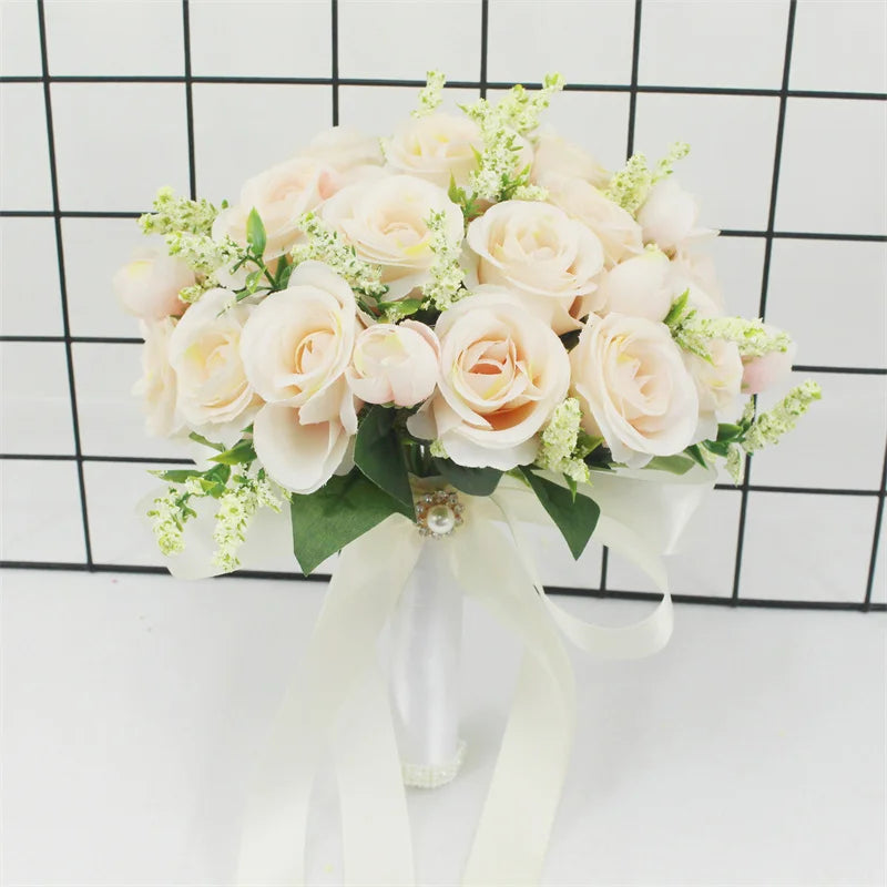 Bridal Bridesmaid Wedding Bouquet White Silk Flowers Roses Handmade  Artificial Bride Mariage Bouquet Wedding Accessories