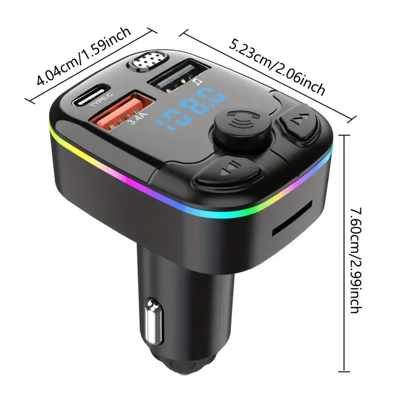 1pc Bluetooth 5.0 Car FM Transmitter PD Type-C Dual USB Ambient Player MP3 Charger Type-C Wireless Light 18W Handsfree PD QC3.0