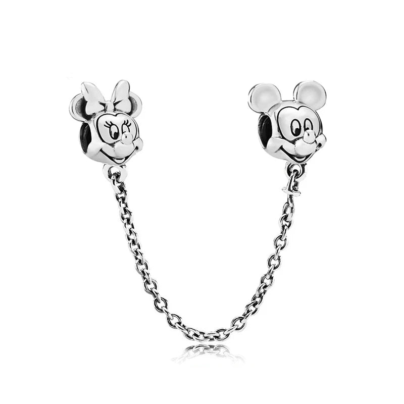 925 Sterling Silver Collection Minnie Safty chain Alice Stitch Charm Beads Suitable For Pandora Bracelets Jewelry Making