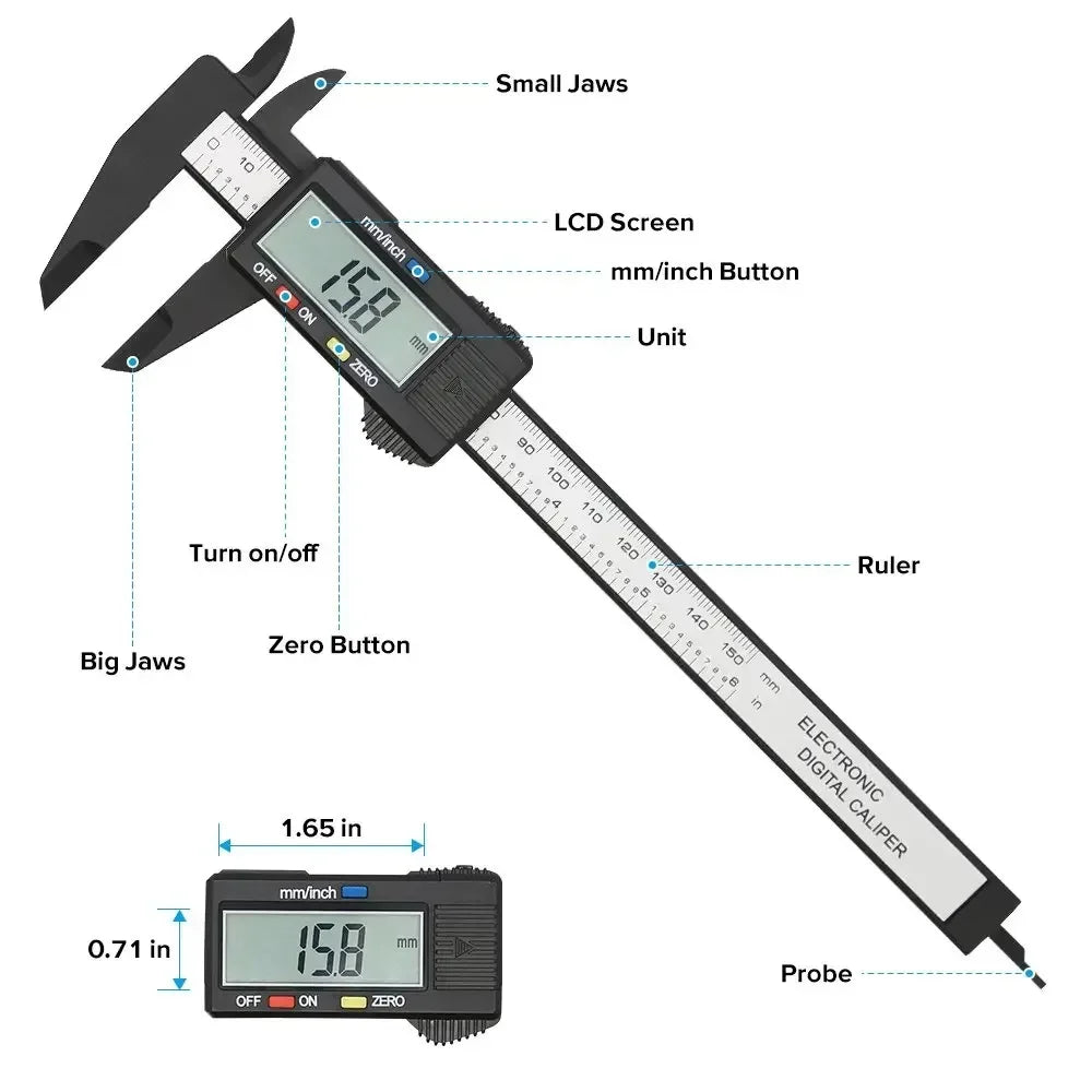 Digital Vernier Calipers Measure 150mm 6inch LCD Electronic Carbon Fiber Gauge Height Measuring Instruments Micrometer