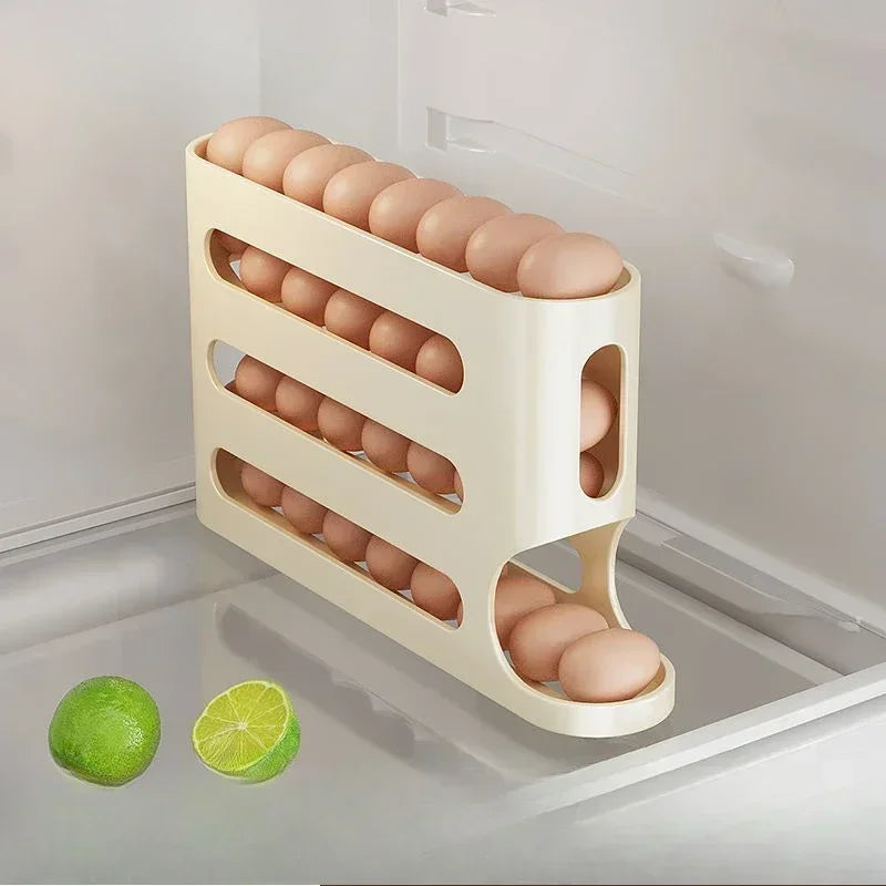 4 Layers Automatic Rolling Egg Holder Rack Fridge Egg Storage Box Container Kitchen Refrigerator Egg Dispenser Fridge Organizer