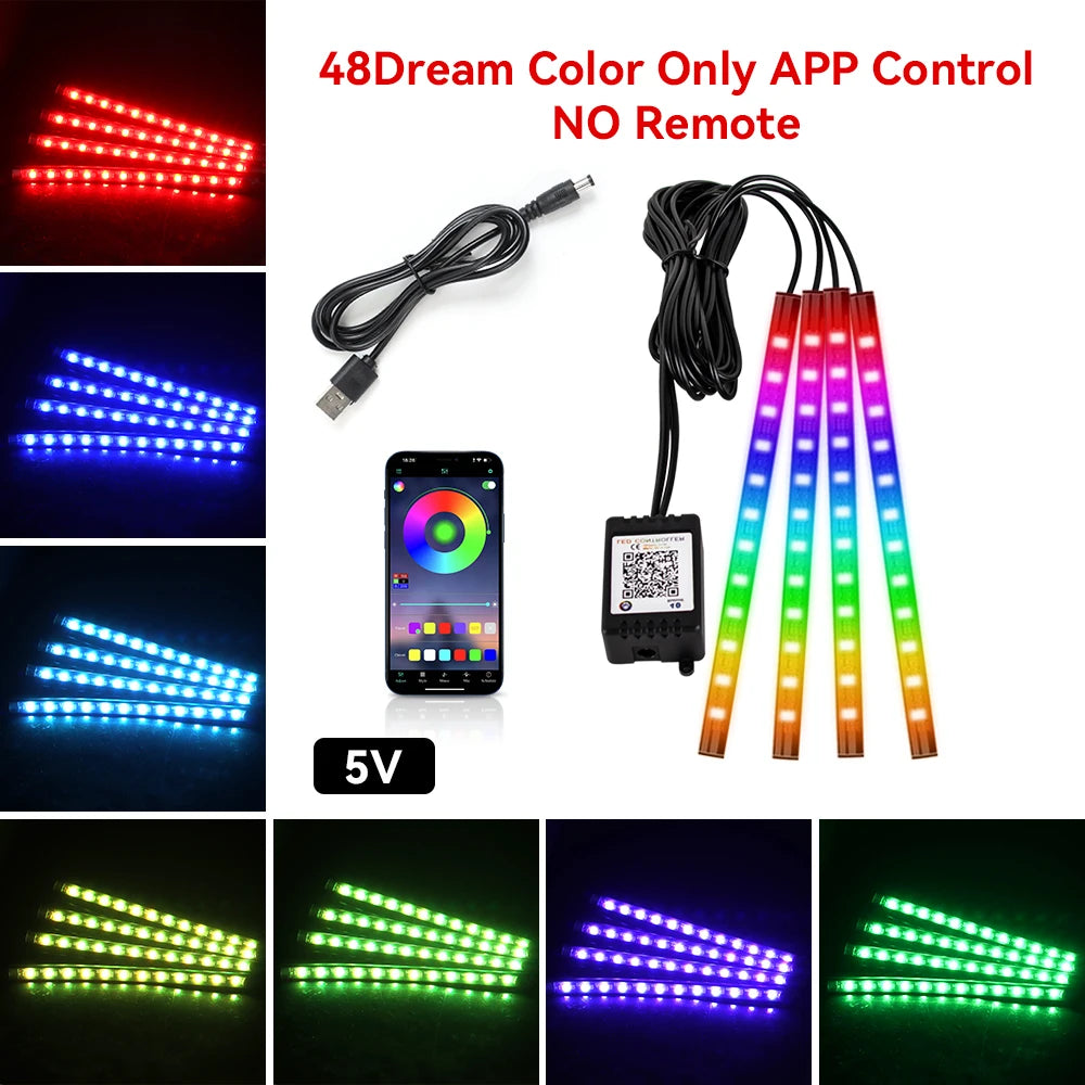 Car Led Foot Ambient With USB Cigarette Lighter Backlight Music Control App RGB Auto Interior Decorative Atmosphere Lights