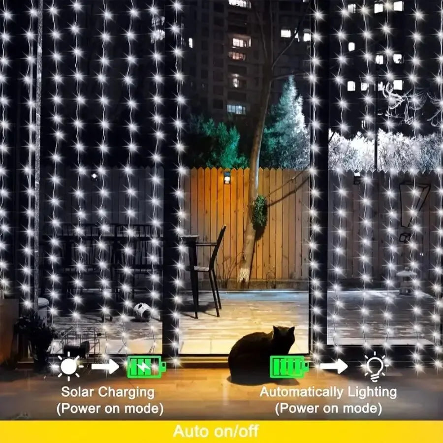 1 Pc Solar Curtain Lights,300/200/100LEDs,Outdoor/Indoor Waterproof Fairy Lights, For Festival New Year LED Lights Christmas