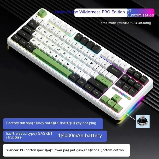 AULA F87 Pro Mechanical Keyboard 2.4g/Usb/Bluetooth Tri Mode Wireless 87 Key Rgb Pbt Gasket 5 Layer Silencing Full Key No Impact