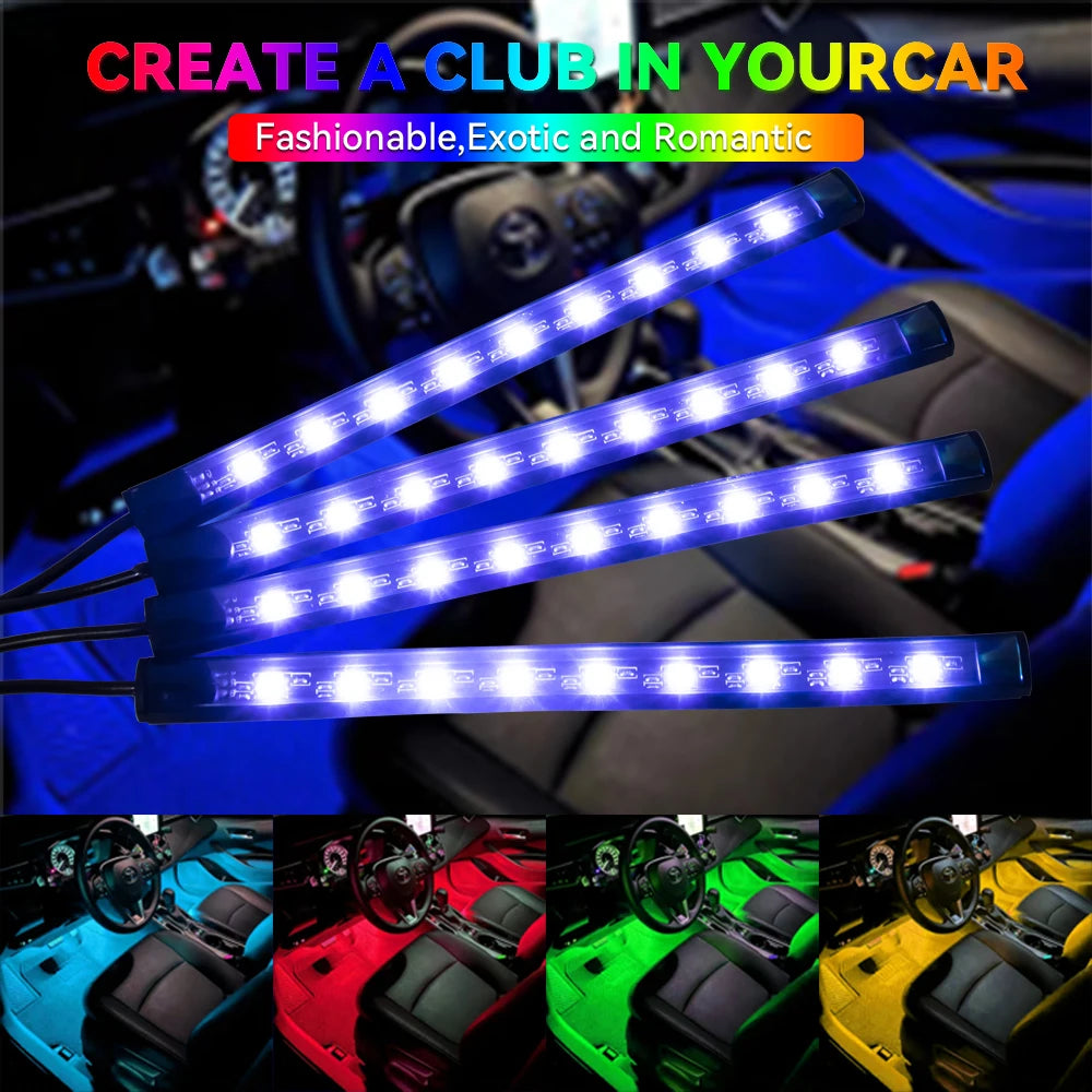 Car Led Foot Ambient With USB Cigarette Lighter Backlight Music Control App RGB Auto Interior Decorative Atmosphere Lights